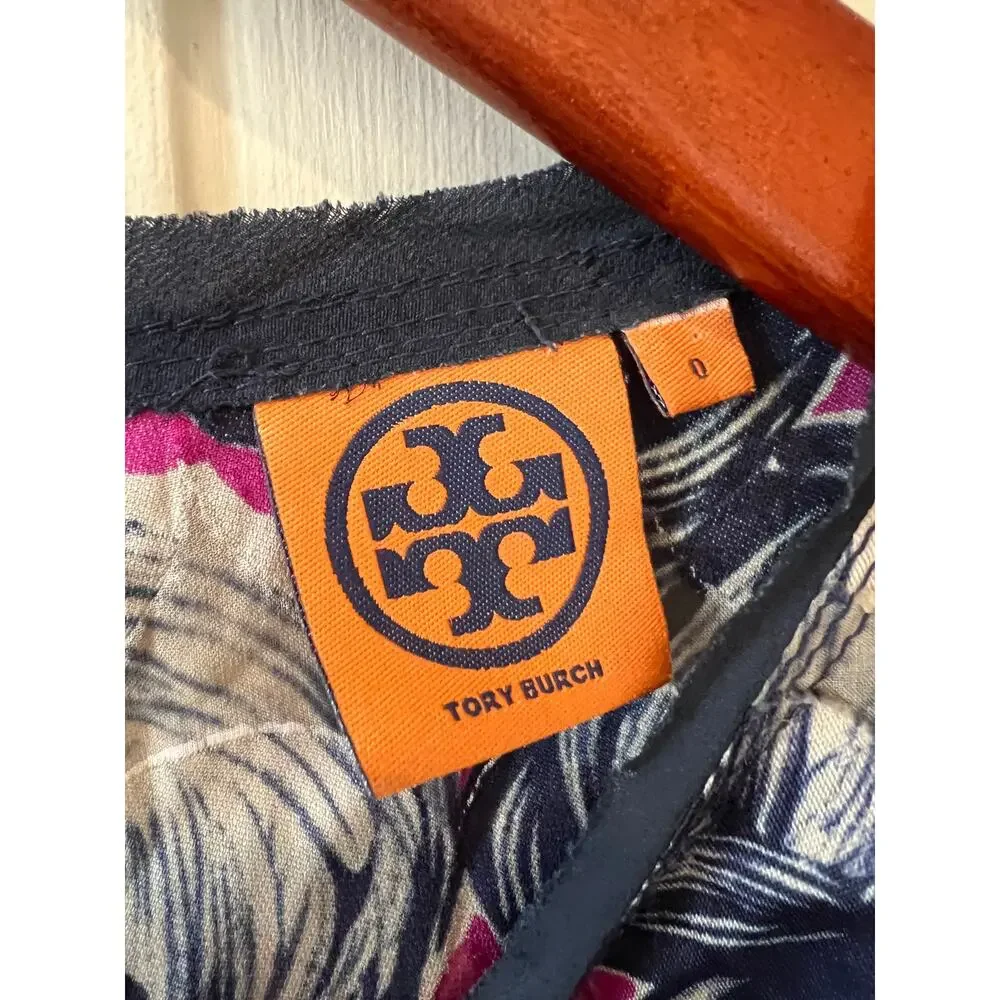 Tory Burch Mod 60s Silk Jacquard Print Shift Dress Blue Magenta 0
